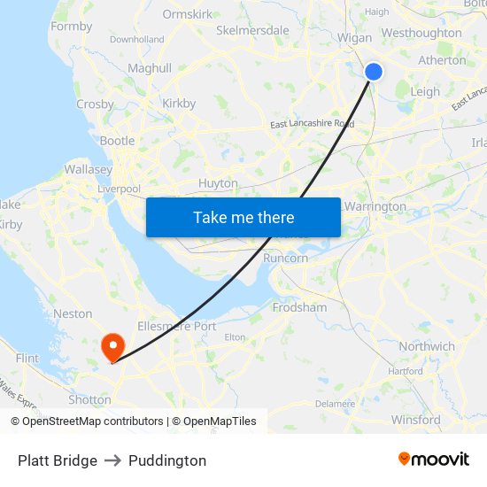 Platt Bridge to Puddington map