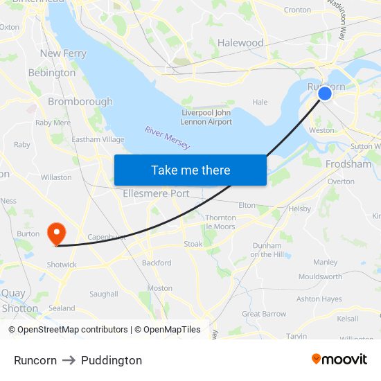 Runcorn to Puddington map