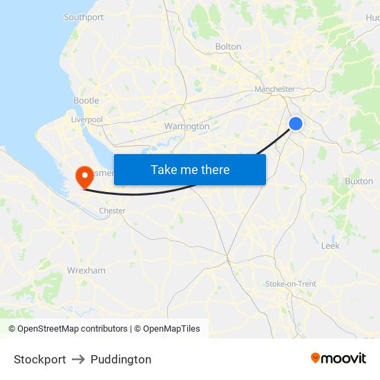 Stockport to Puddington map