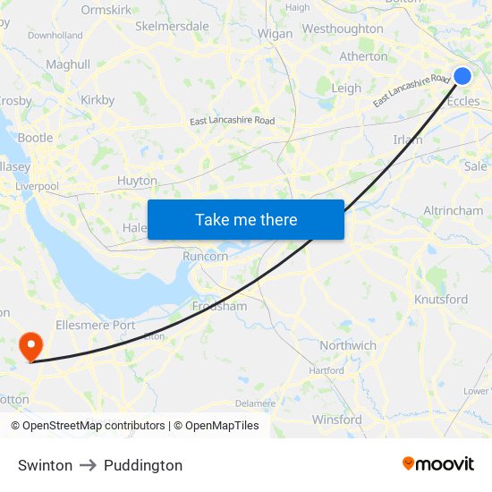 Swinton to Puddington map