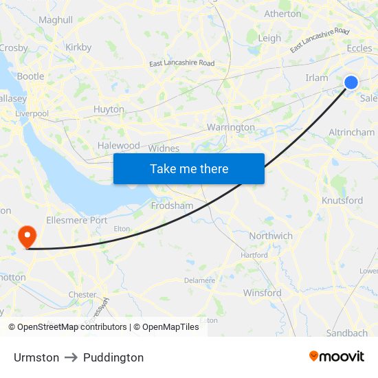 Urmston to Puddington map