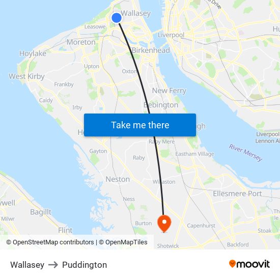 Wallasey to Puddington map