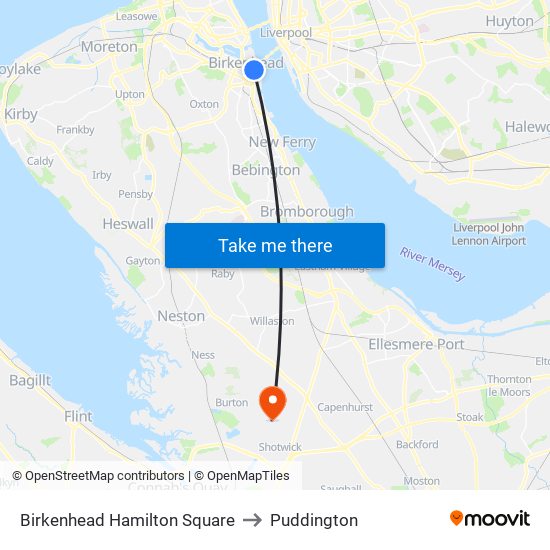 Birkenhead Hamilton Square to Puddington map