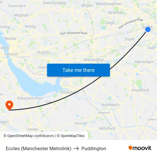 Eccles (Manchester Metrolink) to Puddington map