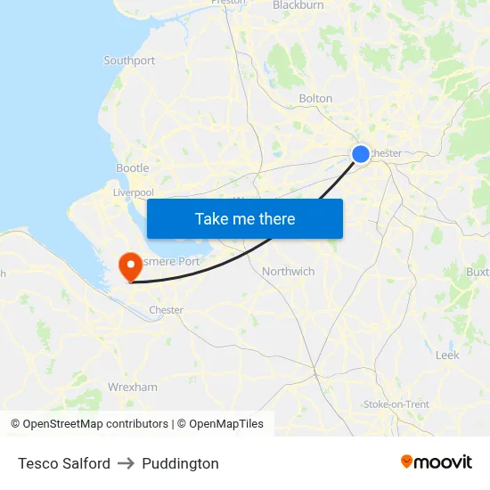 Tesco Salford to Puddington map