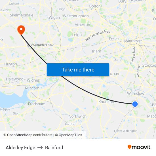 Alderley Edge to Rainford map