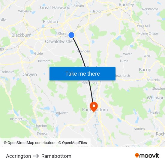 Accrington to Ramsbottom map