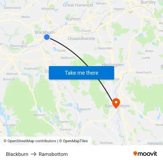 Blackburn to Ramsbottom map
