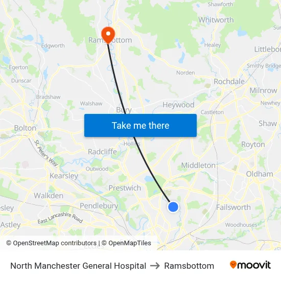 North Manchester General Hospital to Ramsbottom map
