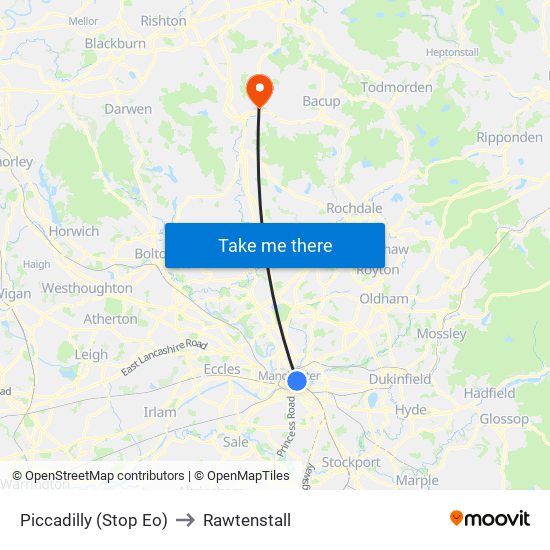 Piccadilly (Stop Eo) to Rawtenstall map