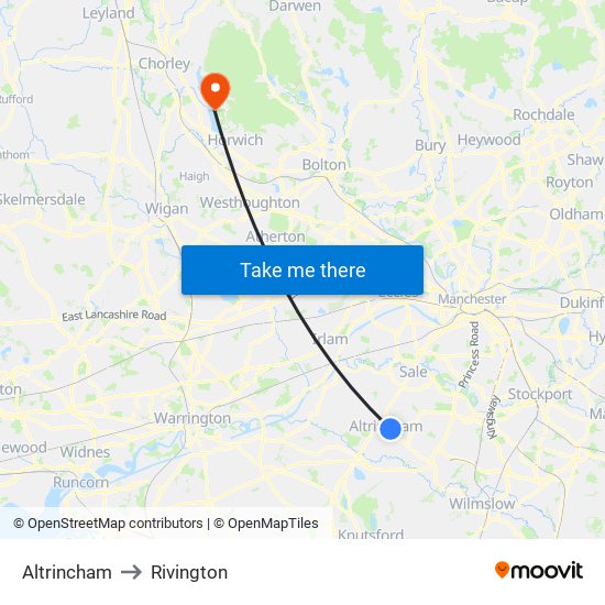 Altrincham to Rivington map