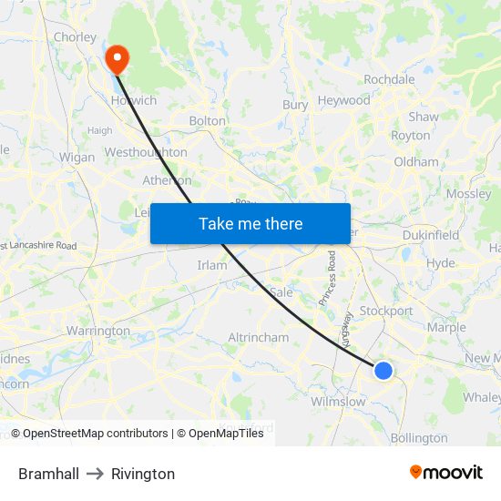 Bramhall to Rivington map