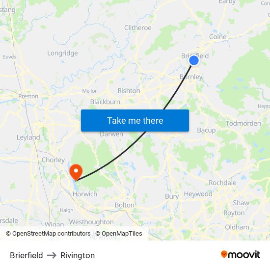 Brierfield to Rivington map