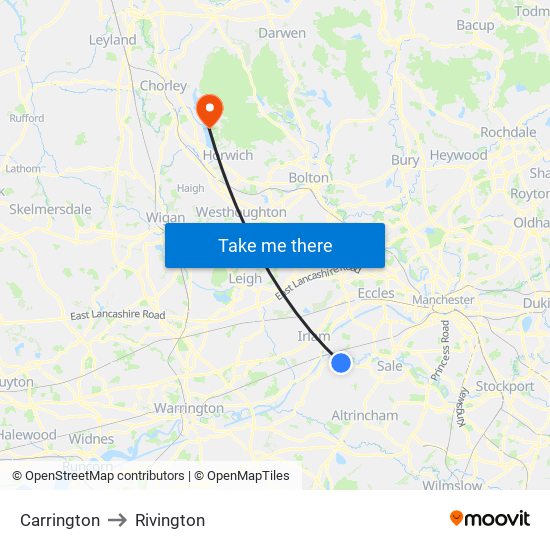 Carrington to Rivington map