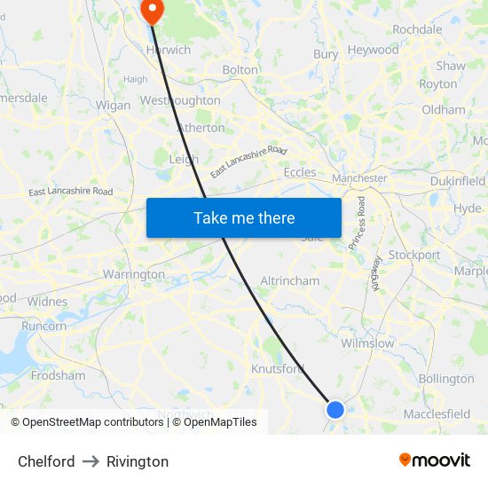 Chelford to Rivington map