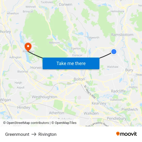 Greenmount to Rivington map