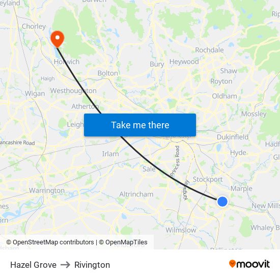 Hazel Grove to Rivington map