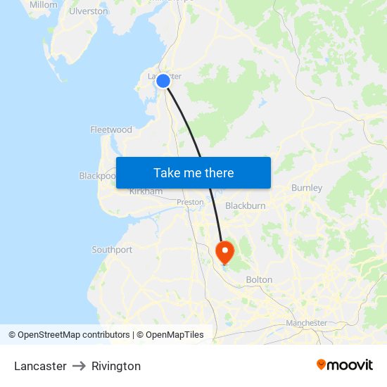 Lancaster to Rivington map