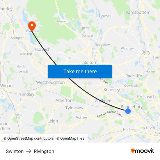 Swinton to Rivington map