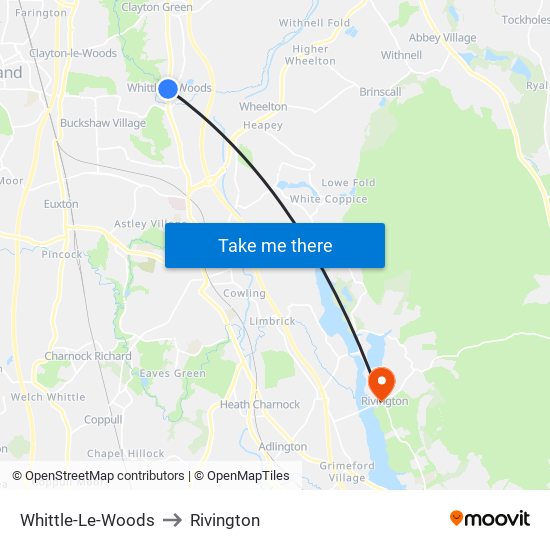 Whittle-Le-Woods to Rivington map