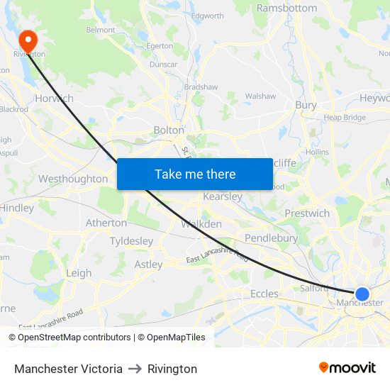 Manchester Victoria to Rivington map