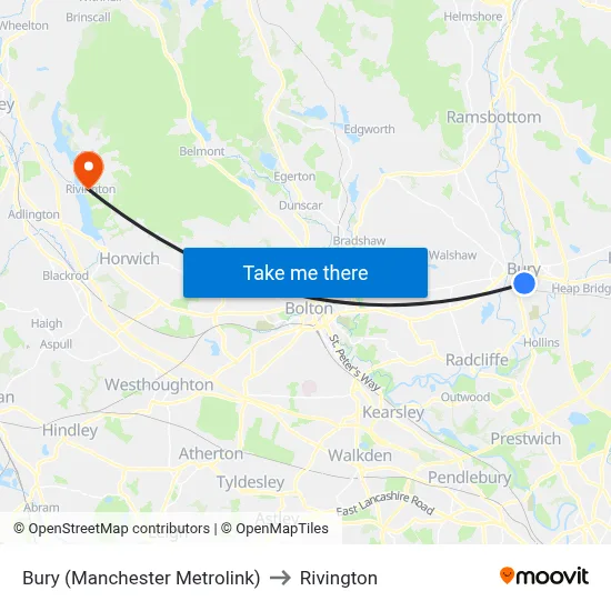 Bury (Manchester Metrolink) to Rivington map