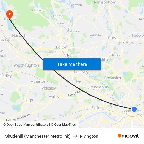 Shudehill (Manchester Metrolink) to Rivington map