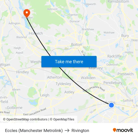Eccles (Manchester Metrolink) to Rivington map