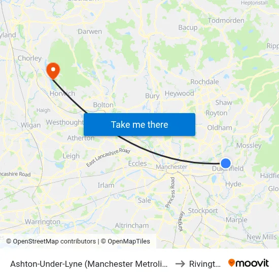 Ashton-Under-Lyne (Manchester Metrolink) to Rivington map