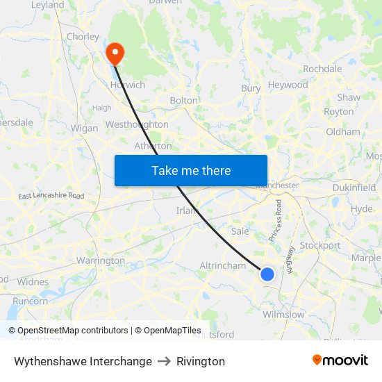 Wythenshawe Interchange to Rivington map