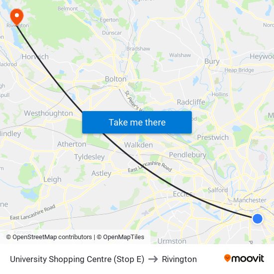 University Shopping Centre (Stop E) to Rivington map