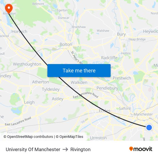 University Of Manchester to Rivington map