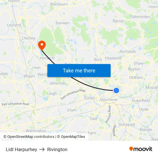 Lidl Harpurhey to Rivington map