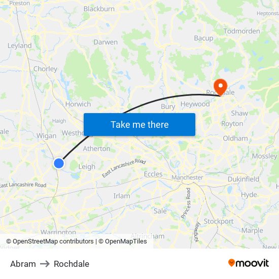 Abram to Rochdale map