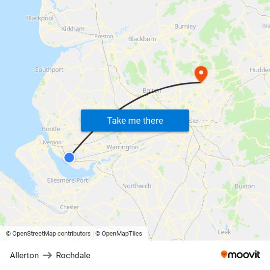 Allerton to Rochdale map