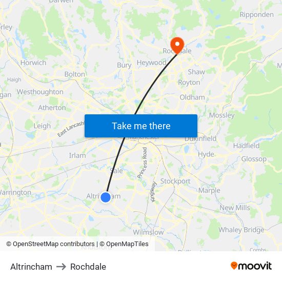 Altrincham to Rochdale map