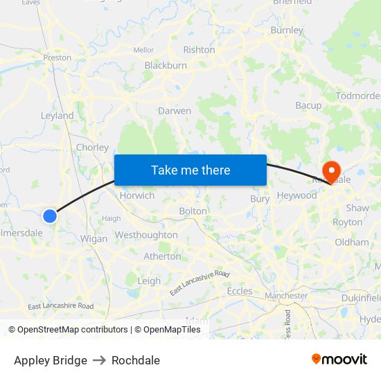 Appley Bridge to Rochdale map