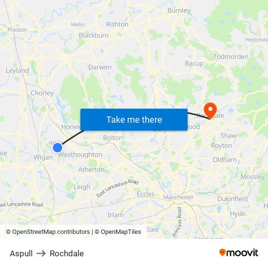 Aspull to Rochdale map