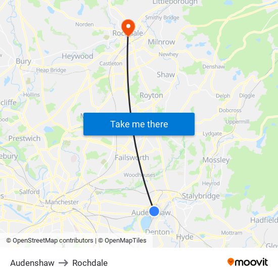 Audenshaw to Rochdale map