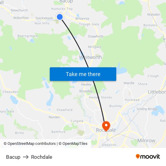 Bacup to Rochdale map