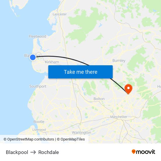 Blackpool to Rochdale map