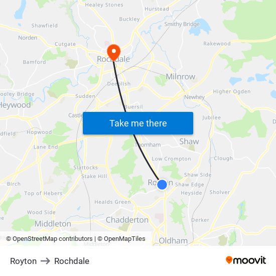 Royton to Rochdale map