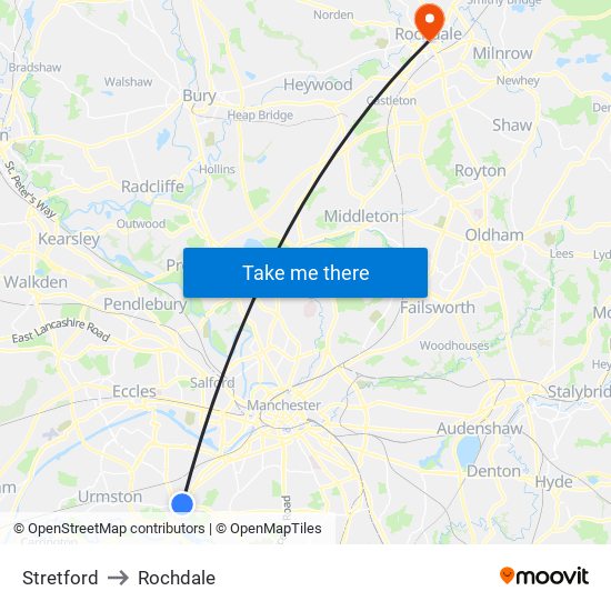 Stretford to Rochdale map