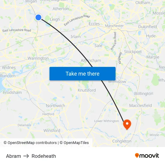 Abram to Rodeheath map