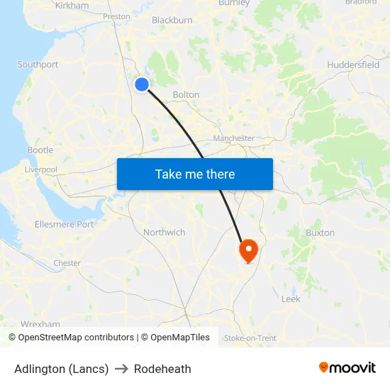 Adlington (Lancs) to Rodeheath map