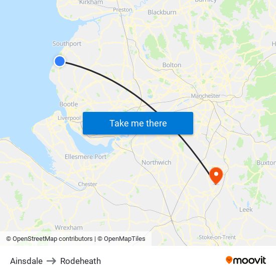 Ainsdale to Rodeheath map