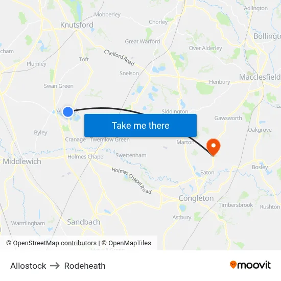 Allostock to Rodeheath map