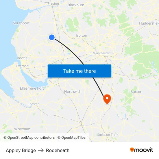 Appley Bridge to Rodeheath map