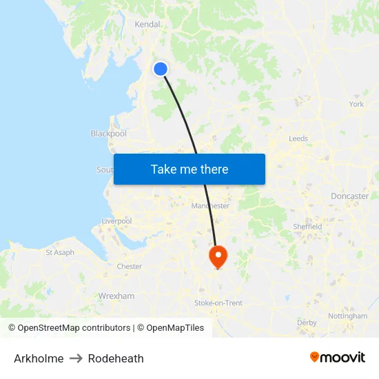 Arkholme to Rodeheath map