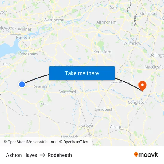 Ashton Hayes to Rodeheath map